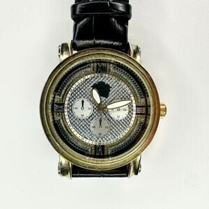 Technolink Chronograph Gold Genuine Diamond Iceberg Bling Leather Watch